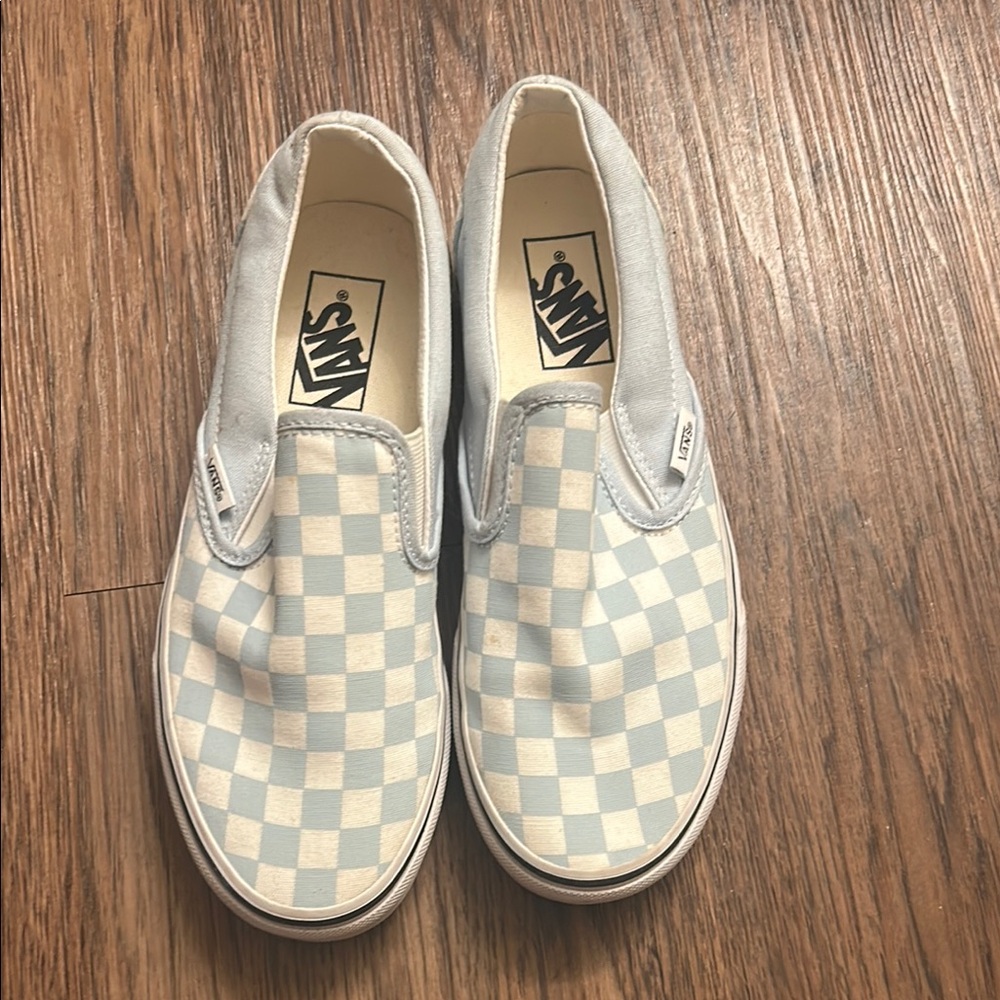 Vans Blue and White Checkered Slip-On Sneakers